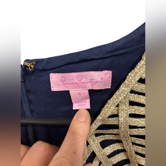 Lilly Pulitzer True Navy/Soutache Gold Tana Shift Dress 4R $228 - Picture 7 of 15